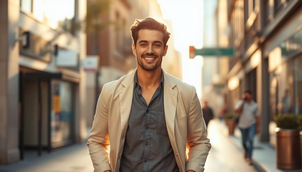 Confident person walking outdoors after applying affordable fragrance, embodying how to smell good on a budget Confident person walking outdoors after applying affordable fragrance, embodying how to smell good on a budget