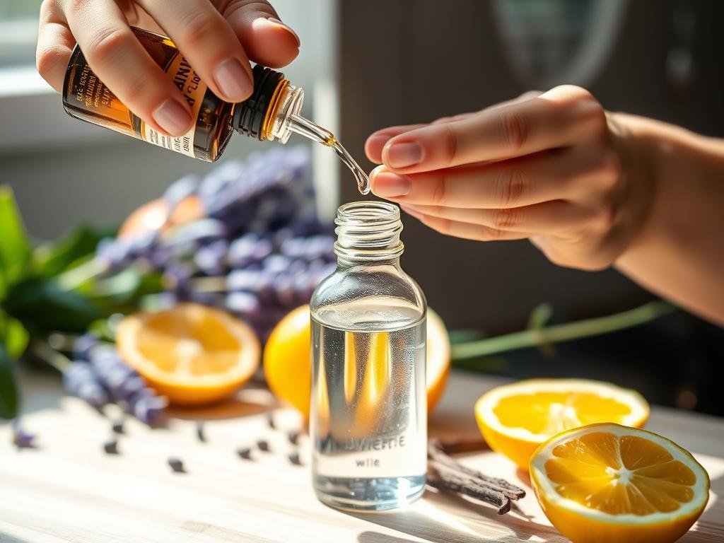 Homemade essential oil spray being made, showing the ultimate way to smell good on a budget Homemade essential oil spray being made, showing the ultimate way to smell good on a budget